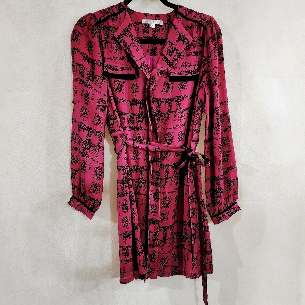 JoyJoy Pink and Black Print Tie  Dress